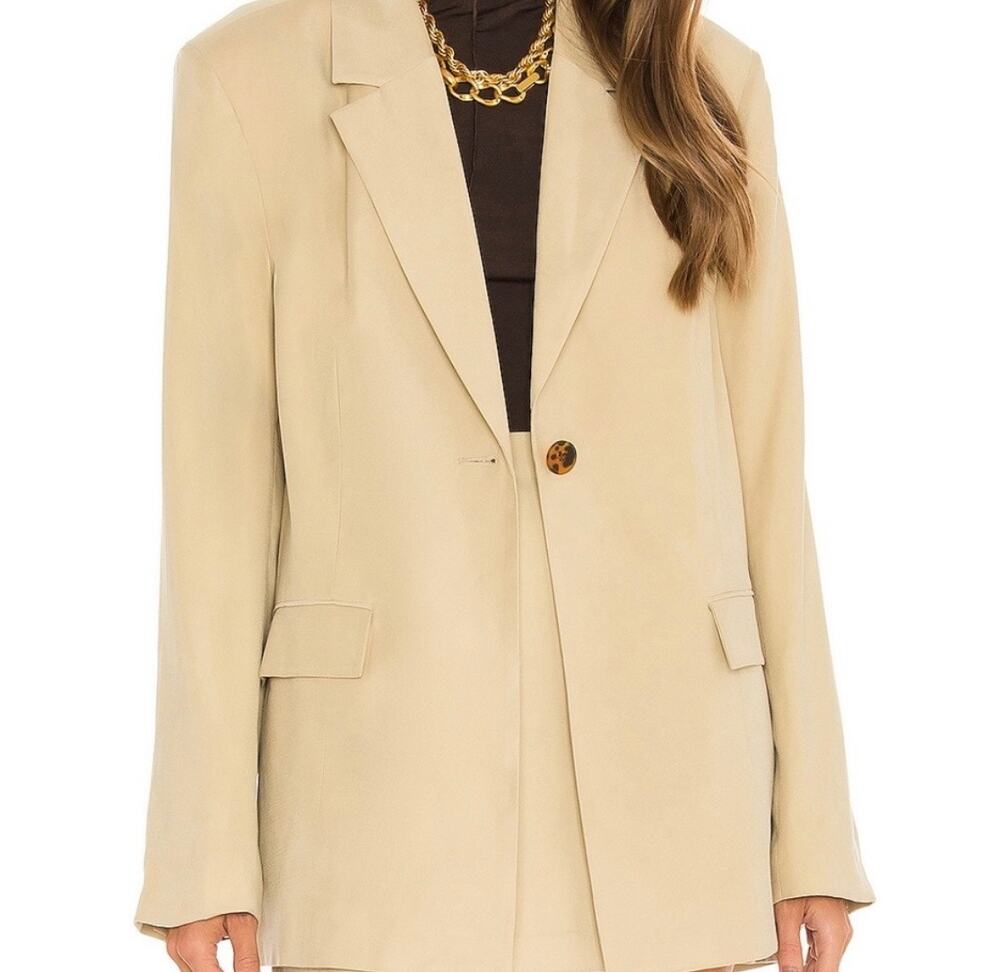 $228 Oversized Tan Blazer WeWoreWhat Quiet Luxury Minimalist- Size Medium